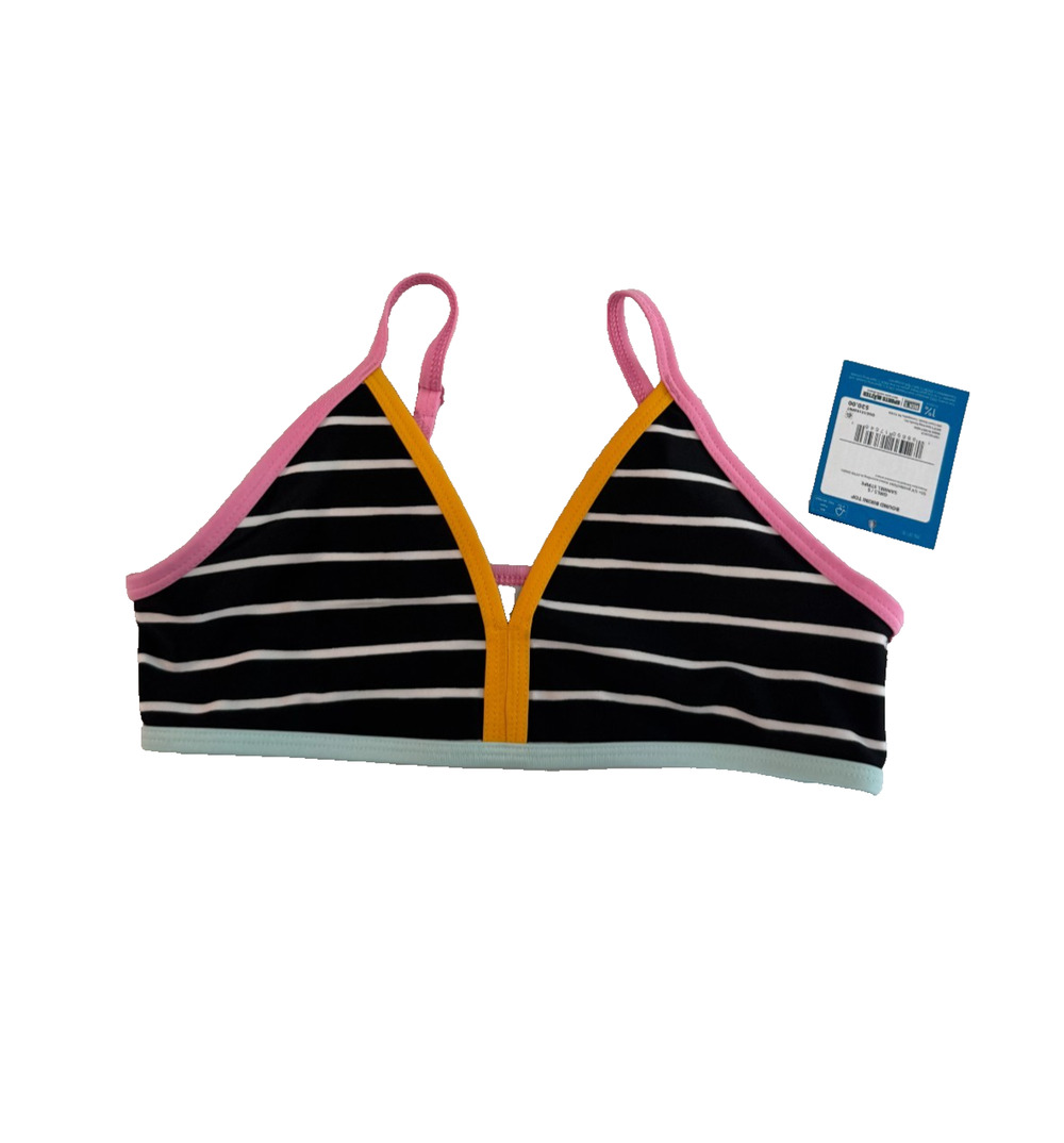 DSG Girls Bound Bikini Swim Top Black White Stripe Size Large NWT